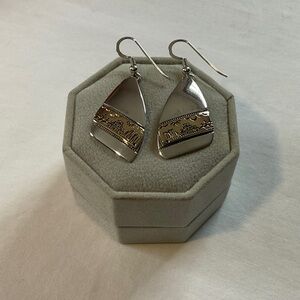 Vintage JC Case & Co Sterling Silver and 14K 
Storyteller Slab Earrings